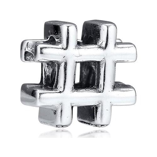 Hashtag Symbol Charm бижутерия Beads for Women Chain Bracelets Silver 925 Jewelry DIY Simple Design Silver Beads