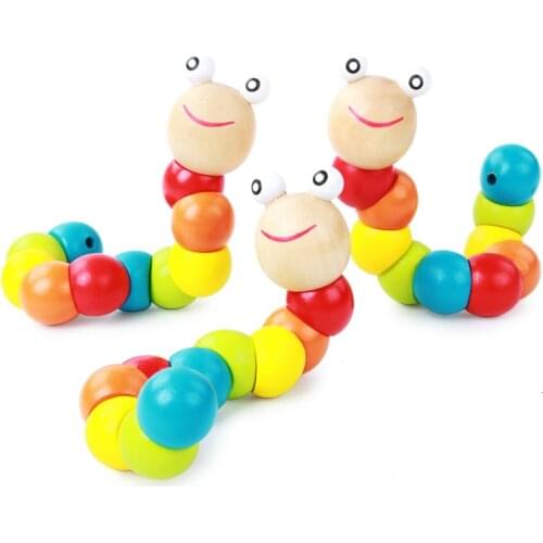 Baby Colorful Wooden Toys Montessori Childhood Learning Toys For Children Caterpillar Puppet Enlightenment Educational Block Toy