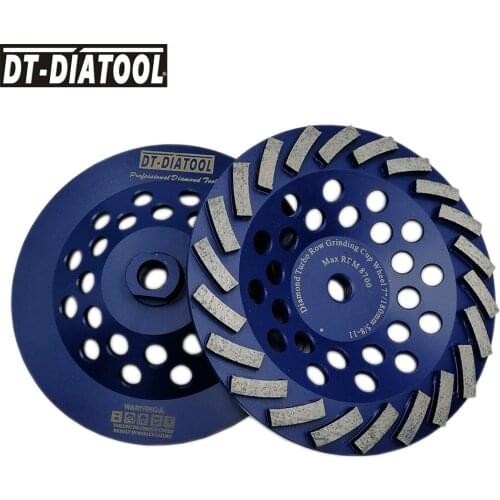 DT-DIATOOL 2pcs Segmented Diamond Turbo Row Cup Grinding Wheel for Concrete Hard Stone with 5/8-11 thread Diameter 180mm/7inch