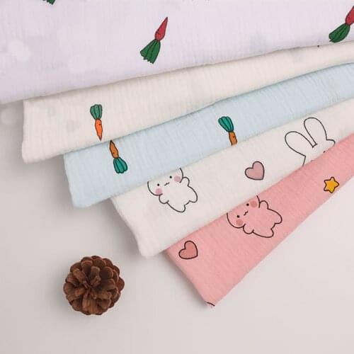 100x135cm Pure Cotton Crepe Fabric Printing Double Gauze For Sewing Lovely Cloth DIY Rabbit Carrot Design