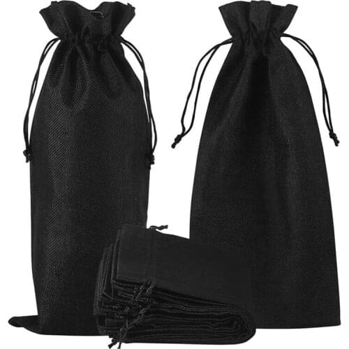 10Pcs Jute Burlap Wine Bags Drawstring, Hessian Cloth Bottle Gift Bags for Blind Taste Halloween Party Holiday Giving-ABUX
