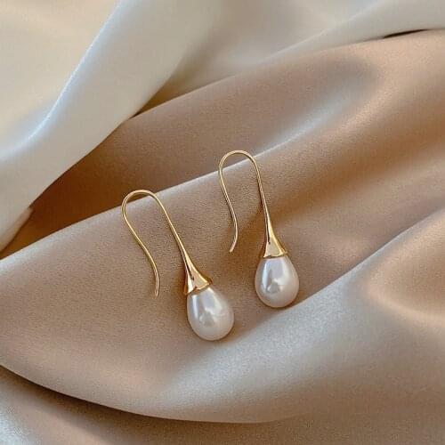Elegant Round Imitation Pearl Dangle Earrings Charming CZ Women Engagement Wedding Accessories Fashion Earrings 2021
