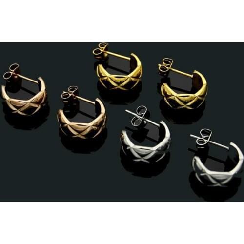 Hot Sale Cutting Grain Rose Gold Color / Silver Color / Gold Color Stainless Steel Hoop Earrings