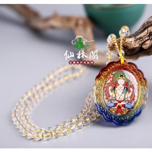 Greco-Buddhist pocket travel efficacious Mascot Auspicious Tibetan Guanyin bodhisattva Buddha Crystal Pendant Buddhist Amulet