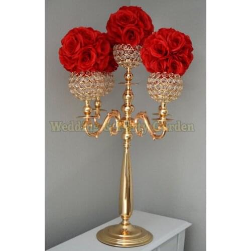 H75cm Gold candelabra Flower Stand wedding centerpiece crystal candle holder wedding decoration 10 pcs/lot