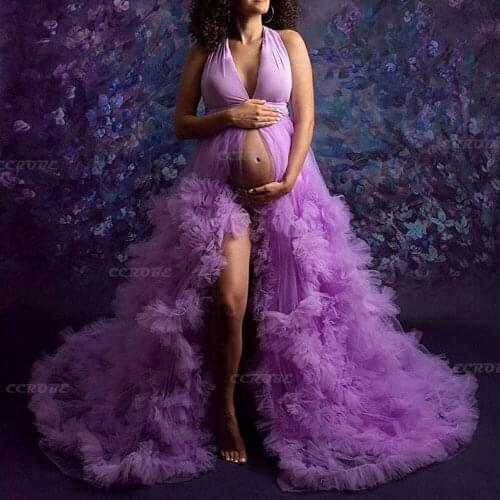 Maternity Robe Ruffle Tulle Perspective Sheer Bridal Dressing Gown Sleepwear Illusion Wedding Puffy Pregnancy Photoshoot Dress