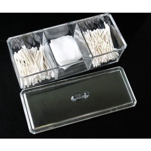 Injection Transparent Three-Grid Crystal with Lid Makeup Puff Protection Cotton Swab Storage Box Cosmetic Case Jewlery Box