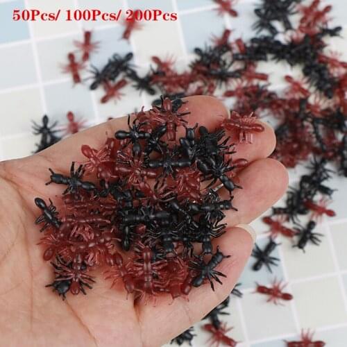 50/100/200Pcs Novelty Simulation Ants Halloween Stimulating Plastic Realistic Ants Pranks Joking Toys