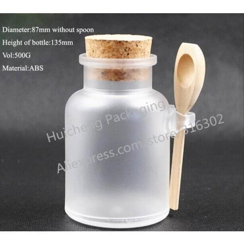 12 x 500g round ABS bath salt bottle with wooden spoon mask powder scrub plastic container