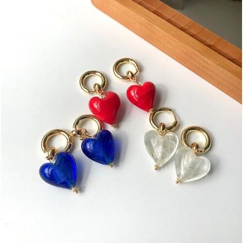 LOVOACC Cute Glass HeartS Huggie Dangle Earrings Brass Circle Big Hanging Earrings Unusual Trendy Dangle Earrings for Women Gift