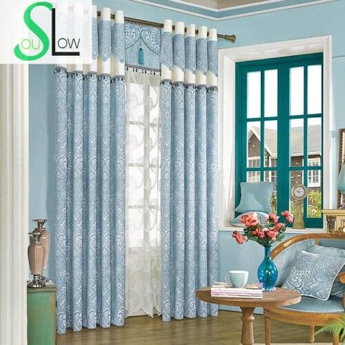 [Slow Soul] Living Room Bedroom Curtain Cloth Chenille Jacquard Fabric Floral American Style Curtains And Tulle Luxury Modern