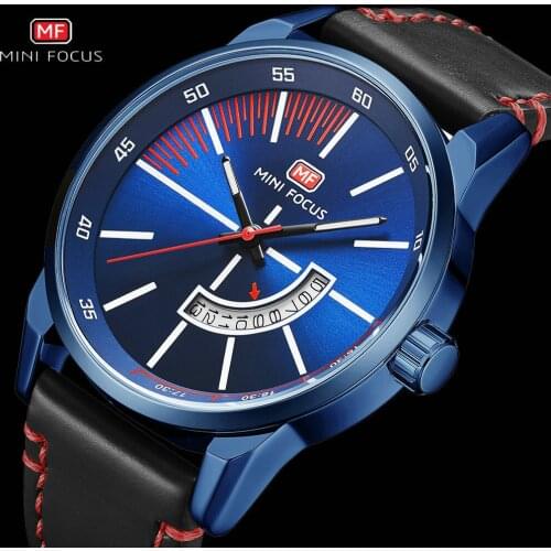 MINI FOCUS Blue Quartz Mens Watches Top Brand Luxury Calendar Waterproof Fashion Hot clock Leather Strap Male Wristwatch