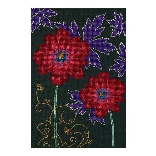 Top Quality Beautiful Lovely Counted Cross Stitch Kit Ornamental Anemons Christmas Flower Two Red Holy Flowers at Night