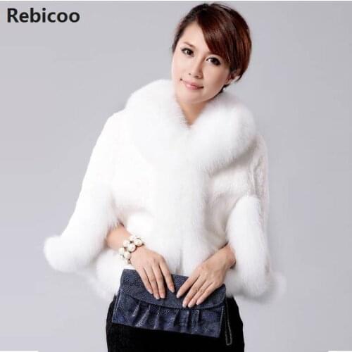 NEW fashion Black And White Fur Overcoat Imitation Rabbit Fur Faux Fox Collar Fur Coat Mink Hair Rabbit Hair Jacket