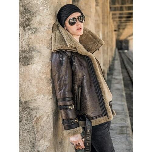 New Sheepskin B3 Shearling Leather Fur Hybrid Coat Men Motorcycle Jacket Male Air Force Clothes