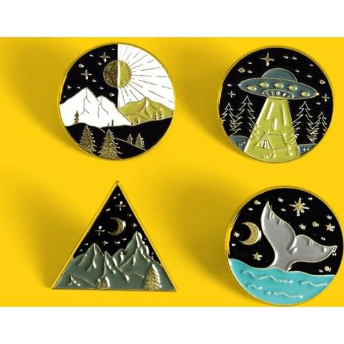 New Planet Series Brooch Unisex Stylish Good-looking Personality Creative Star Mountain Peak Spaceship Shaped Backpack Badge