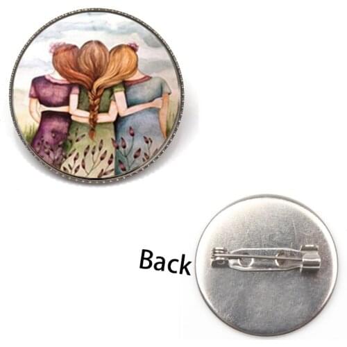 New Retro Sisters Best Friend Photo Brooch Crystal Glass Dome Badge Men Women Bag Pendant Birthday Friend Gift Party Souvenir