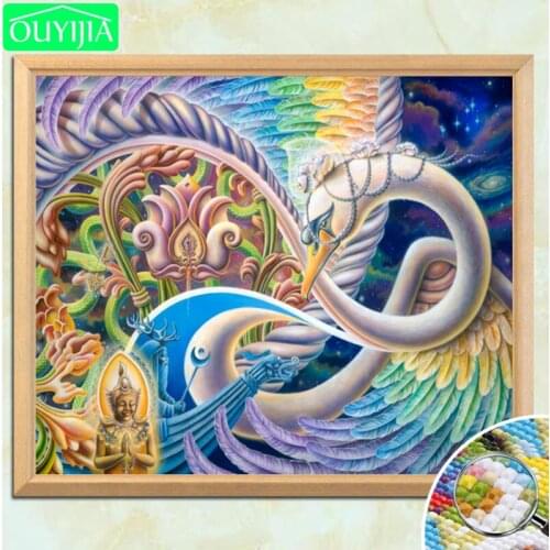 OUYIJIA Swan And The Buddha 5D DIY Diamond Painting Full Square Diamond Embroidery Rhinestones Of Pictures Mosaic Decor Painting