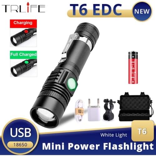 Poratble USB Rechargeable T6 LED Flashlight Waterproof AluminumFlash Light Hand Torch Lamp 18650 Mini EDC Lantern Power Director