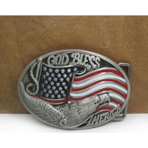 BuckleClub wholesale God bless America belt buckle eagle US flag jeans gift belt buckle FP-03356 pewter FINISH for men