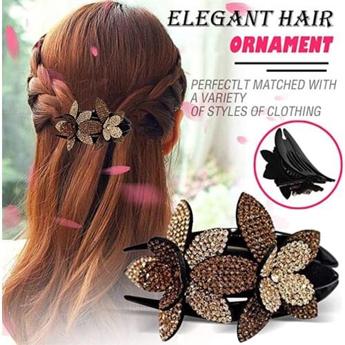 Rhinestone Double Flower Hair Clip Women Hair Claw Hair Crystal Hair Clip Hair Styling Barrettes Clips Rhinestone Headdress