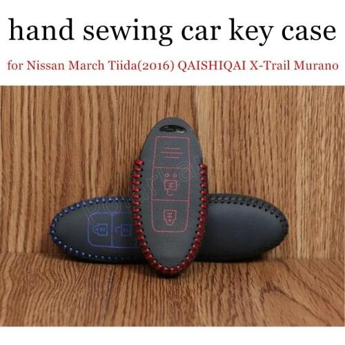 Only Red fit for Nissan March Tiida(2016) QAISHIQAI XTrail Murano hand sewing leather car key case cover great quality