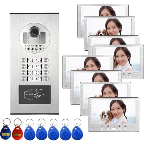 7 inch 4/6/8 Apartment/Family Video Door Phone Intercom System RFID IR 1080P Camera Doorbell Night Vision Camera Water