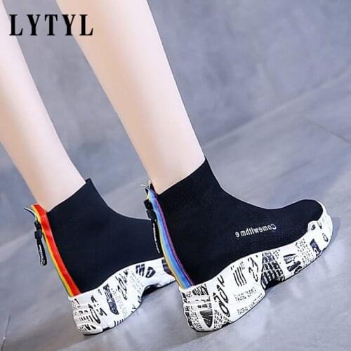 High top sneakers Socks Women Shoes 2020 Casual Sports White Shoes Ins Short Boots Spring Autumn Sneskers AA-569