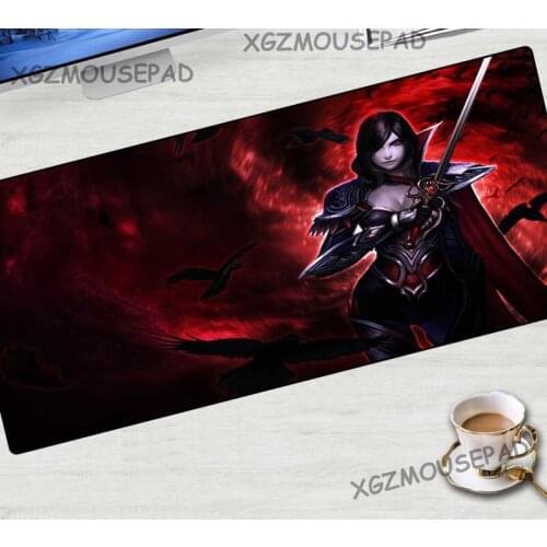 XGZ Red Gaming Mouse Pad Large Lock Edge Female Swordsman Fiora Armor Rubber Table Mat Crow Fabric Non-slip for Lol 90x40