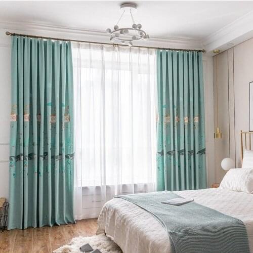 Chicity Embroidered Cartoon Curtains For Kids Bedroom Window Home Decor Blue Curtain for Living room Window Customized