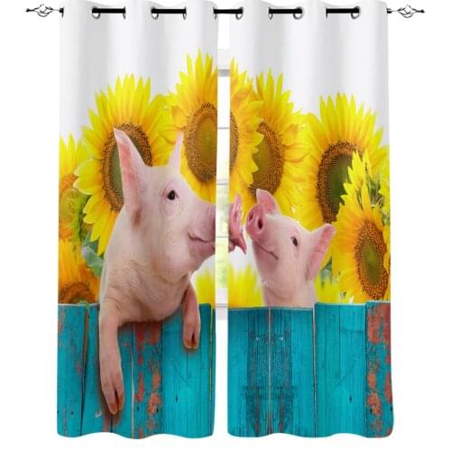 Pig Sunflower Flower Animal Blackout Curtains For Bedroom Blinds Drapes Window Curtains For Living Room High Shading