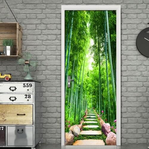 Green Bamboo Path 3D Photo Wallpaper Home Decor Modern Living Room Bedroom Door Stickers PVC Mural Sticker Waterproof Wallpaper