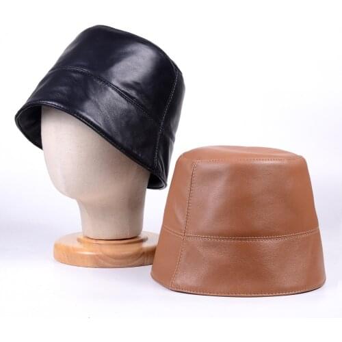 Womens Ladies Real leather Sunbonnet Sun Helmet Fishing Hat Bucket Hats Cloche Hat Caps/Hats