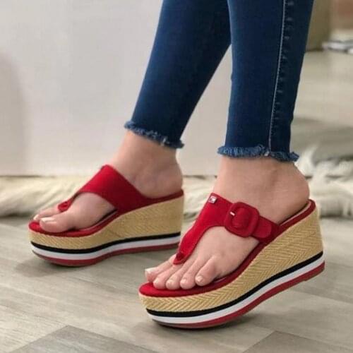 Ladies Sandals 2021 High Heels Ladies Platform Wedge Heels Summer Ladies Sandals Large Size 43 Buckle Flip Flops