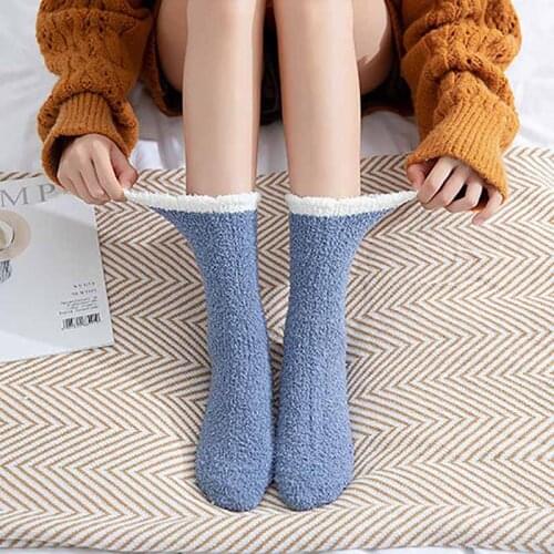 Ladies Socks Winter Warm Plus Velvet Thick Slipper Socks Female Coral Fleece Soft Fluffy Socks Floor Bed Socks Sleep Socks Women