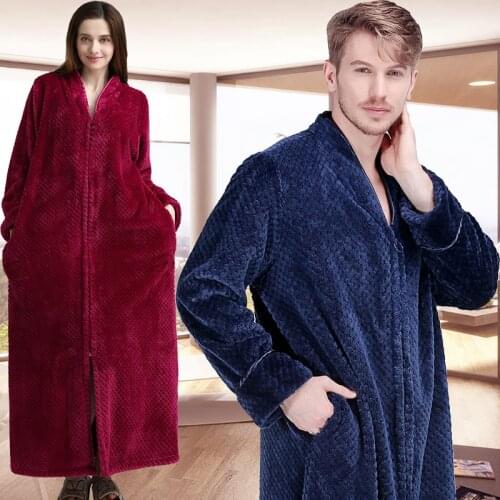 Women Winter Plus Size Extra Long Thermal Nightgowns Thick Grid Flannel Zipper Sleepshirts Pregnant Warm Sleepwear Dressing Gown