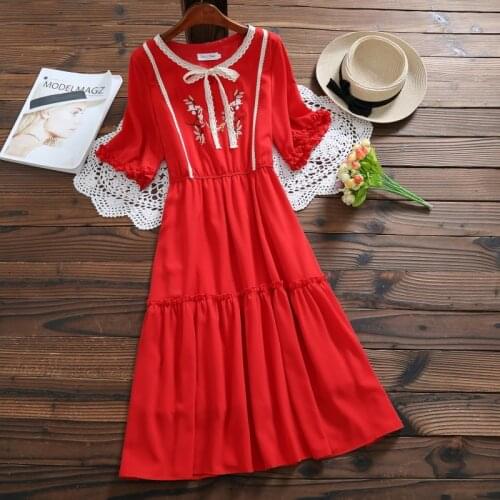 2018 summer fashion long chiffon dress for women short sleeve elegant red dress