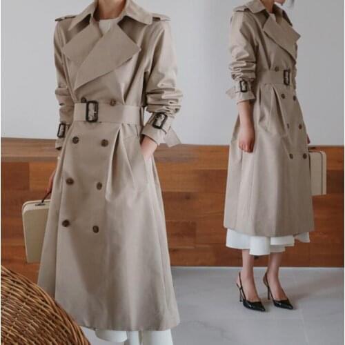 Spring trench coat for women long sleeves coats womens Loose double breasted england casaco feminino ladies overcoat woman khaki