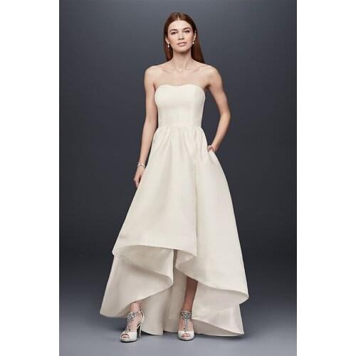 Strapless Floor-Length High-Low Simple Wedding Dress Sleeveless Dew Shoulder A-Line Pleats Glamorous Married Apparel Dress