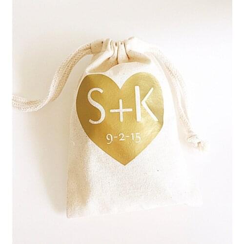 Gold heart gift bag custom engagement treat Bag Bachelorette favor Bags muslin Hangovers Kit wedding welcome bag Thankful bags