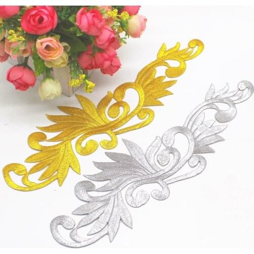YACKALASI Gold Appliqued Iron On Appliques 10 Pcs Flower Diy Trims Metallic Embroidered Patches Gold And Silver 28*8cm