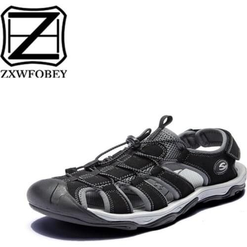 ZXWFOBEY Men Sandals Male Shoes Genuine Leather Summer Quality Beach Slippers Casual Sneakers Outdoor Fashion Brand