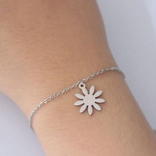 1 Pc Sunflower Stainless Steel Bracelet Cute Flower Bracelets For Cute Women Girls Kids Fashion Jewelry Lucky Gift