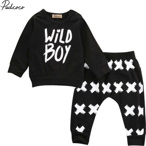 2019 Baby Spring Autumn Clothing Newborn Baby Boys Long Sleeve Letter T Shirt Tops+ Plus Print Pants Clothes 2PCs Outfits Set