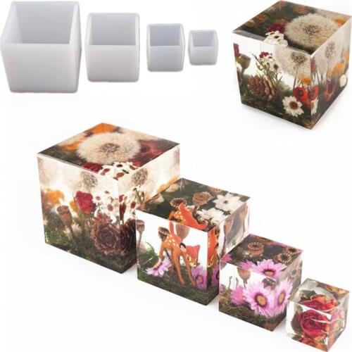 4-piece Square 3d Silicone Mold Diy Handmade Crystal Glue UV Glue Micro-landscape Setting Mold Material Resin Molds