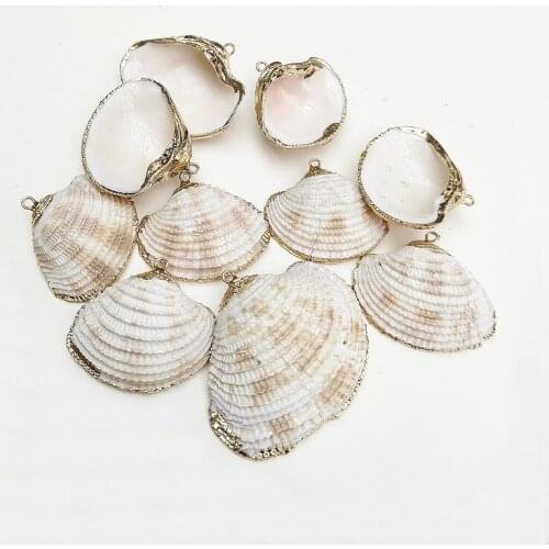 5pcs Natural Conch Scallop Shell Charms Women Jewelry Making 31*38mm Gilt Edge Round Pendant for DIY Necklace Choker Accessories