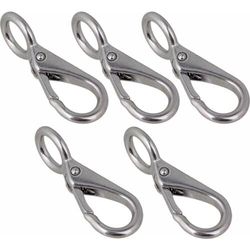 55mm Silver 304 Stainless Steel 0# Carabiner Secure Lock Boat Clip Hook Fixed Eye Hook Link 5pcs