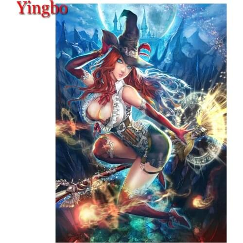 Yingbo Diamond Painting Fantasy Witch Full Square/Round 5D Diamond Embroidery Rhinestone Picture Diamond Mosaic cartoon girl