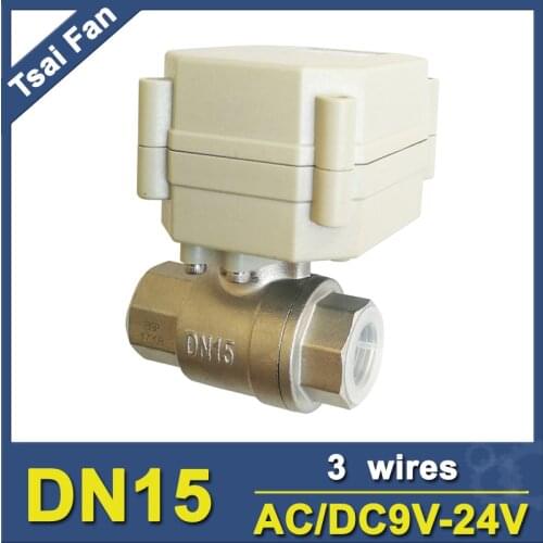 DN15 Motorized Ball Valve TF15-S2-A Metal Gear 2 Port AC/DC9-24V 3 Wires BSP/NPT 1/2'' Stainless Steel Electric Valve CE
