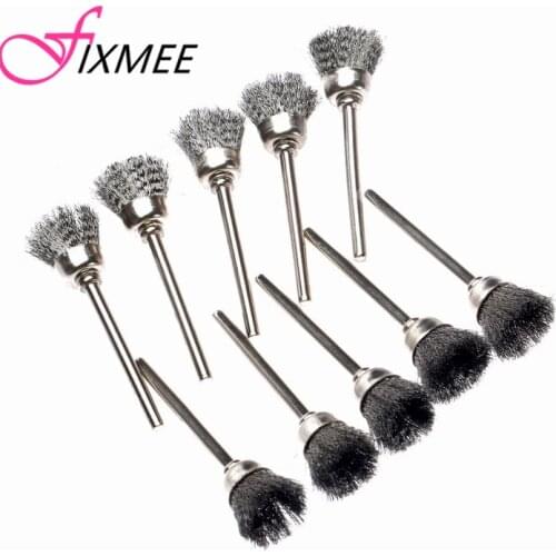 Fixmee New Arrival 10pcs/lot Sliver Steel Wire Cup Brush Brushes Fit Dremel Tools Die Grinder Foredom Rotary Grinder Shank 15 mm